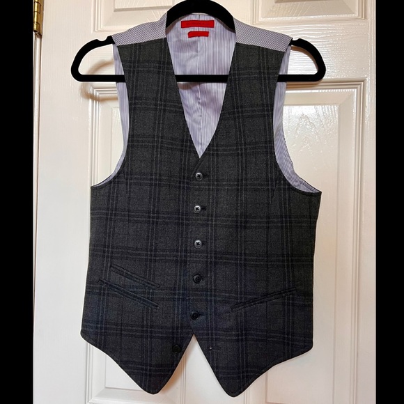 John Varvatos Gray Plaid Vest